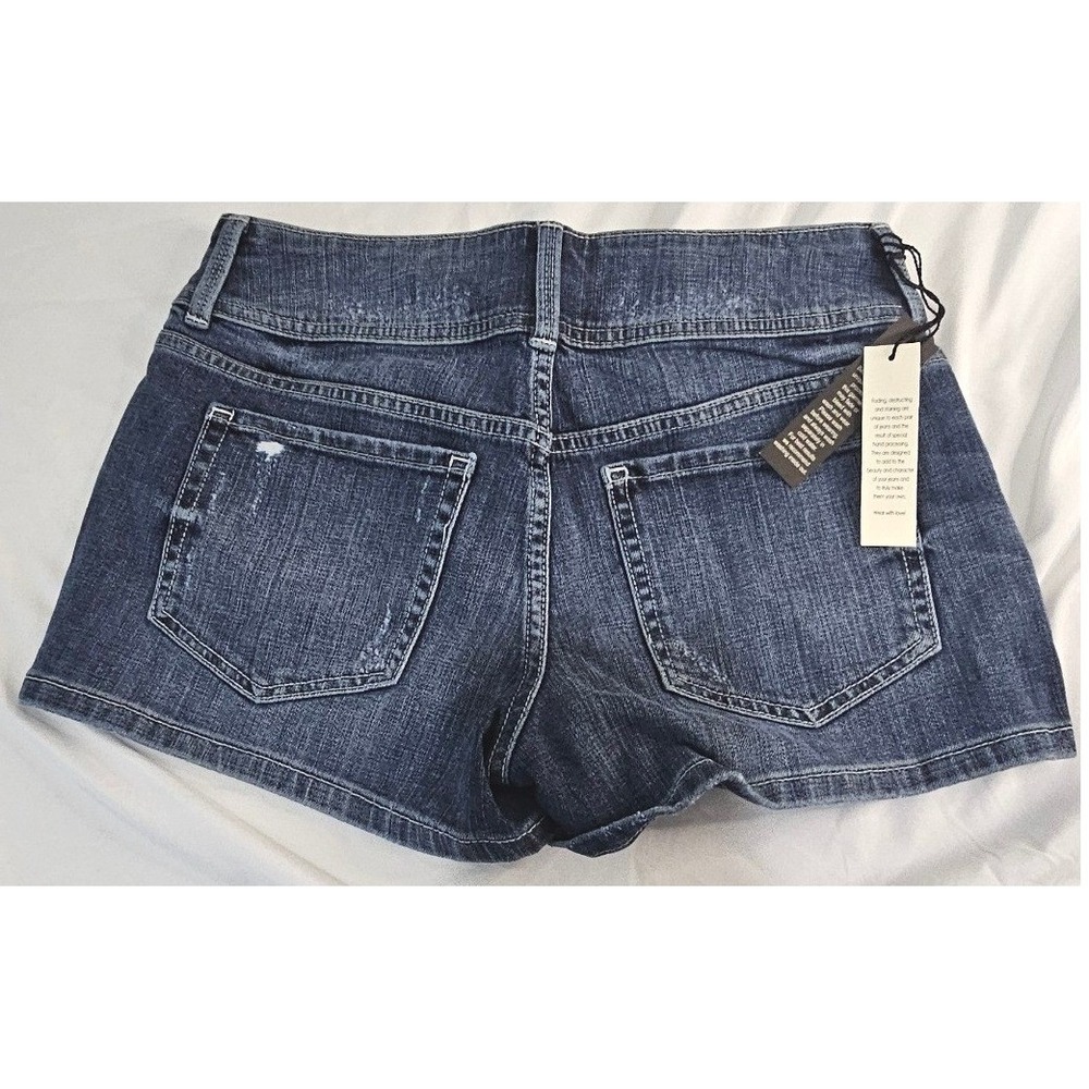 Victoria's Secret VS Hipster Denim Shorts Size 4 Dark Wash Low Rise Distressed - Picture 2 of 7